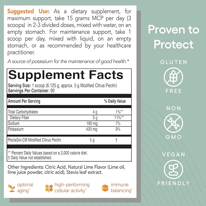 PectaSol Modified Citrus Pectin – 551g Lime Powder – Total-Body Health Supplement to Support Heart Immune System Inflammation Response &amp Healthy Aging + Maintain Healthy Galectin-3 Levels