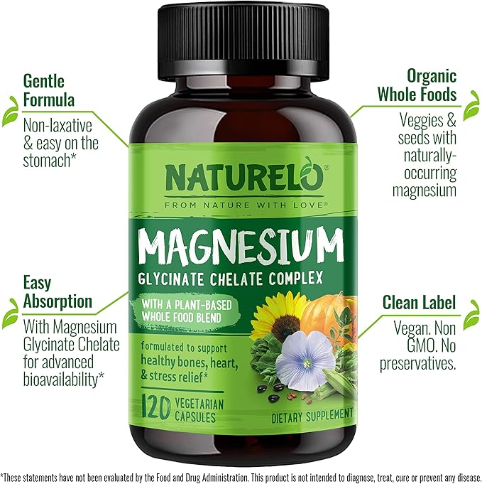 NATURELO Hair Skin and Nails Multivitamin - 60 Capsules and Magnesium Glycinate Chelate Complex - 120 Capsules Bundle