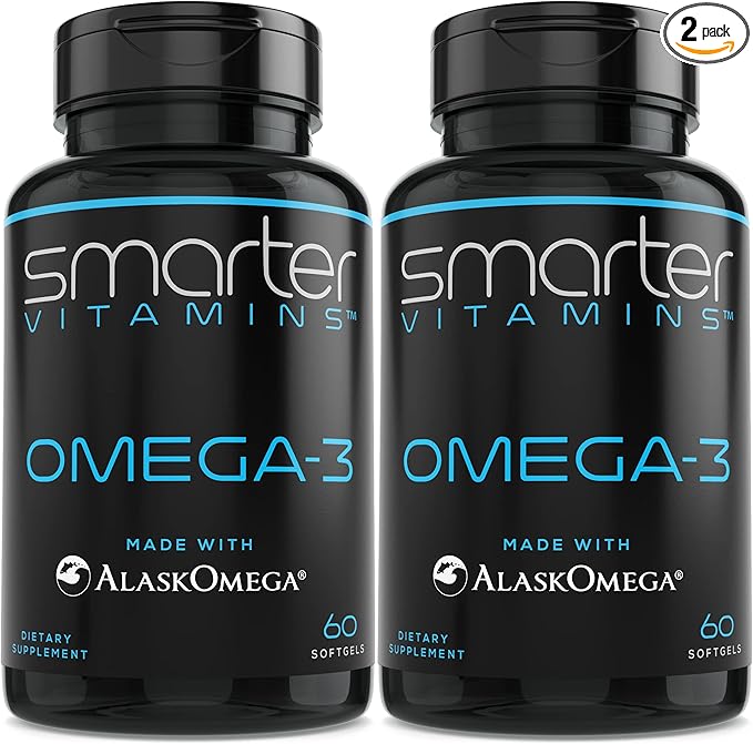 (2 Pack) Smarter Omega 3 Fish Oil Berry Flavor Burpless Tasteless 2000mg Potent Triple Strength DHA EPA Brain OMEGA3 Made with AlaskOmega®