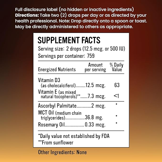 Cellular Vitamin D3 Drops – Liquid Vitamin in MCT Oil for Superior Absorption. Convenient Vitamin D Drops with a Daily Easy-to-use Dropper for Flexibility.