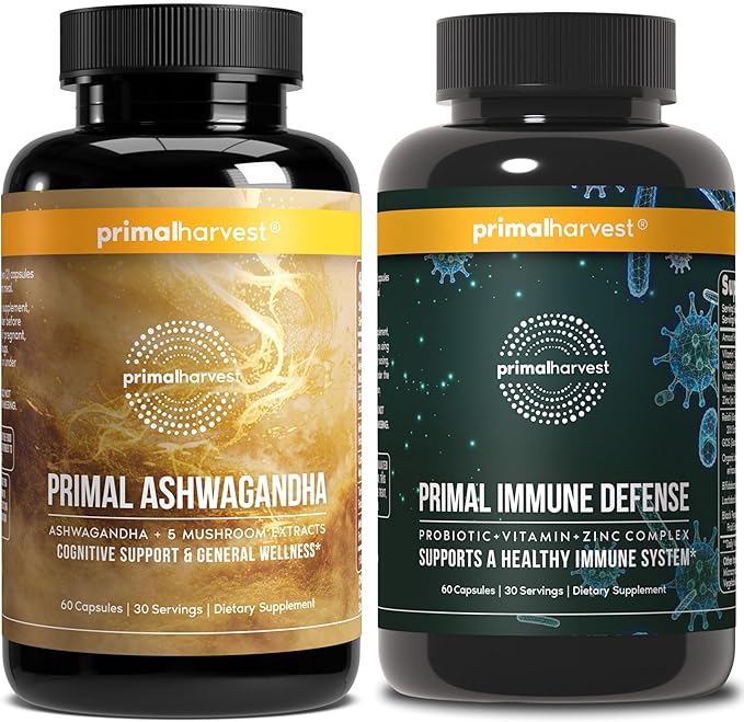 Primal Harvest Daily Two-Step Routine | Ashwagandha + Immune Defense | 2 Pack | 30 Day Supply