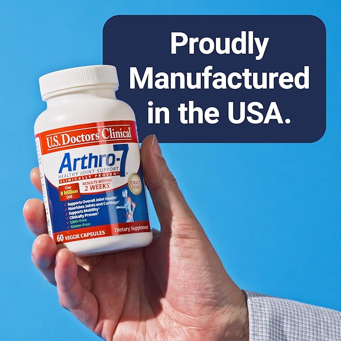 U.S. Doctors’ Clinical Arthro-7 - Clinically Proven Joint Support Complex with Turmeric Collagen Bromelain for Flexibility Mobility &amp Strong Cartilage - 180 Capsules(3 Bottles) - 45/90-Day Sup