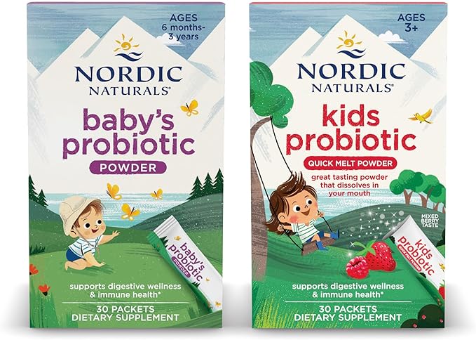 Nordic Naturals Children's Vegan Probiotic Powder Bundle - Baby’s Nordic Flora Probiotic Powder Unflavored - 30 Packets - 4 Billion CFU