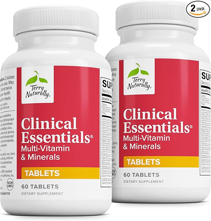 Terry Naturally Clinical Essentials - Supplement to Aid Bone Cardiovascular &amp Immune Health - Supplement with Chelated Minerals - Supplement with B-Vitamins &amp Vitamin C - 60 Tablets (Pack of
