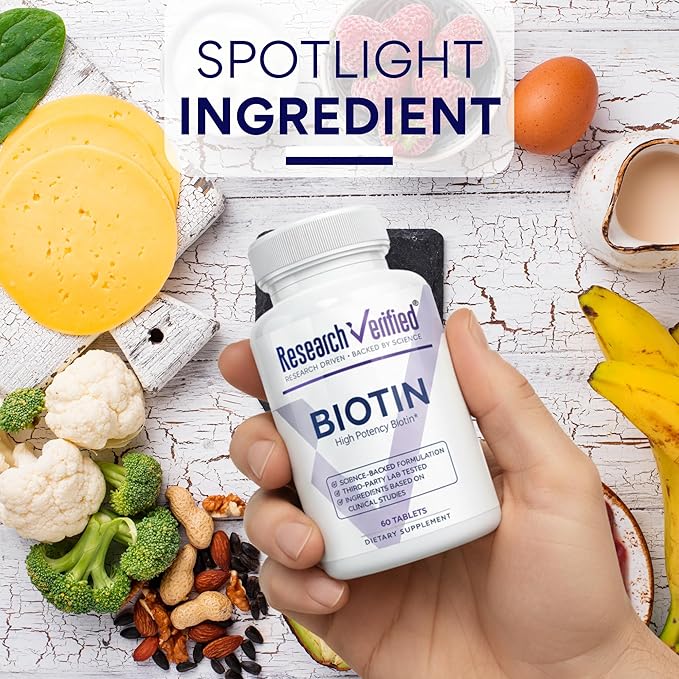 Research Verified Biotin – Pure Extra Strength Biotin 10000mcg – Hair Skin and Nails Vitamin – Third-Party Tested Made in USA – 60 Vegan Tablets
