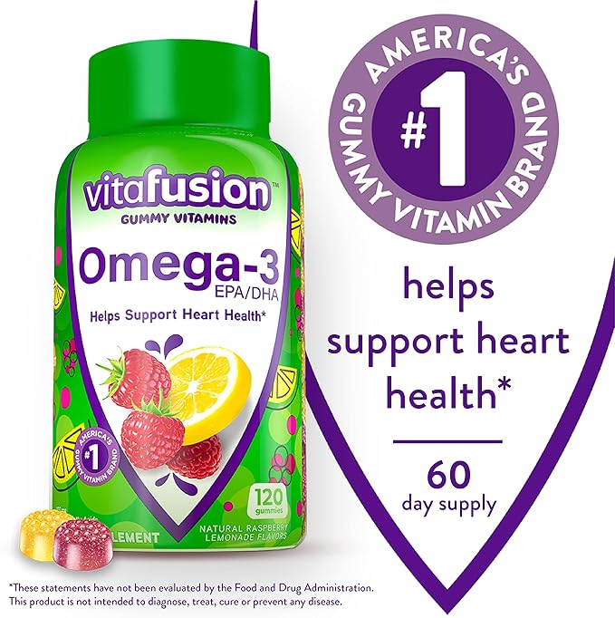 Vitafusion Probiotic Gummy Supplements Raspberry Peach and Mango Flavors &amp Omega-3 Gummy Vitamins Berry Lemonade Flavored Heart Health Vitamins(1) with Omega