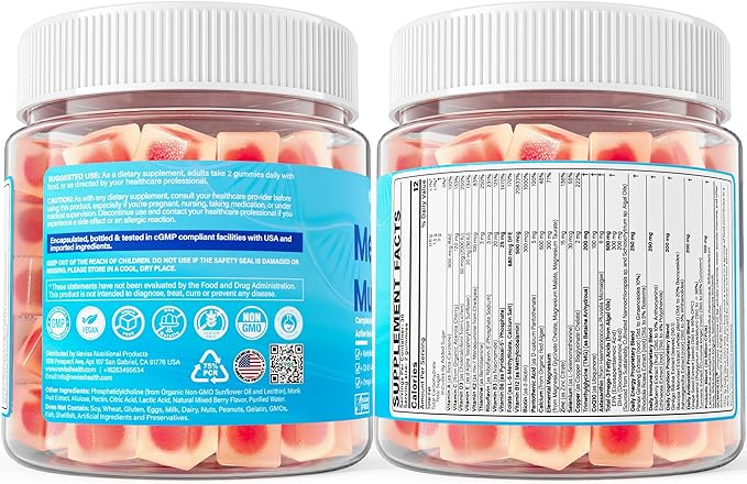 Methylated Multivitamin for Women &amp Men Gummies w/ Omega-3 Calcium D3 K2 Methylfolate &amp B12 TMG Daily Vitamin A C E B Complex Magnesium CoQ10 Probiotic for Overall Health- Vegan 2