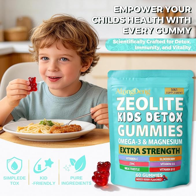 ALongDeng Zeolite Kids Gummies 9-in-1 with Zeolite Magnesium Elderberry Vitamin C Vitamin D3 Zinc B12... – Sugar-Free (60 Gummies – Mixed Berry Flavor)