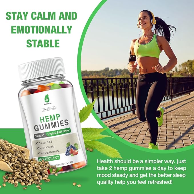 4 Pack Organic Hemp Gummies Extra Strengthen High Potency with Pure Hemp Oil Extract Vegan Edible Bear Candy for Relaxation and Peace