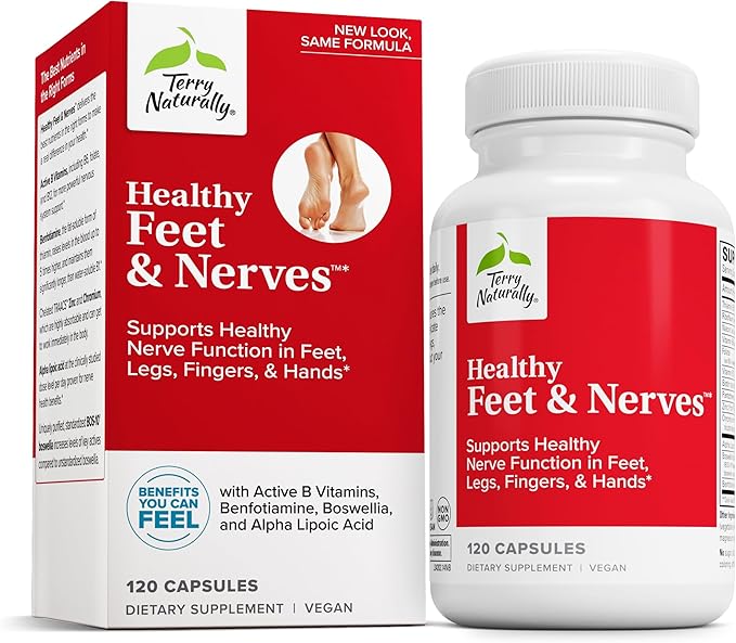 Terry Naturally Healthy Feet &amp Nerves - Herbal Supplement with Bioactive Vitamin B12 - Circulation &amp Nerve Health Support Supplement - Vegan Capsules with Boswellia Serrata - 120 Capsules