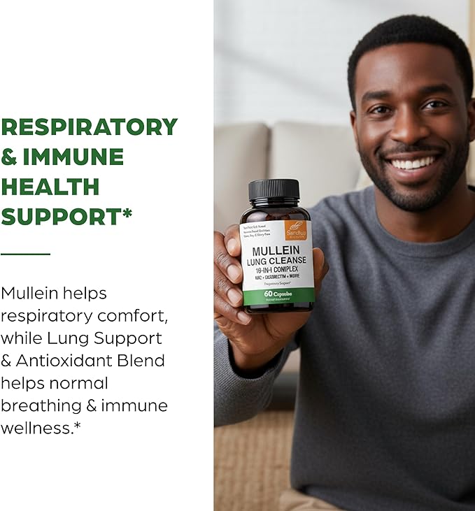 Sandhu's Mullein Capsules for Lungs with Quercetin | Mullein Leaf Extract Supplement for Immune Lung &amp Respiratory Health Support | for Men &amp Women | 60 Count (Pack of 1)