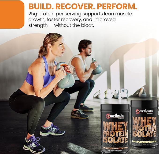 EarthNutri Whey Isolate Protein Powder Bundle – Pure Whey Isolate for Strength &amp Performance – Post Workout with 25g Protein per Serving – Non-GMO Gluten-Free – Vanilla &amp Chocolate – 20 Servi