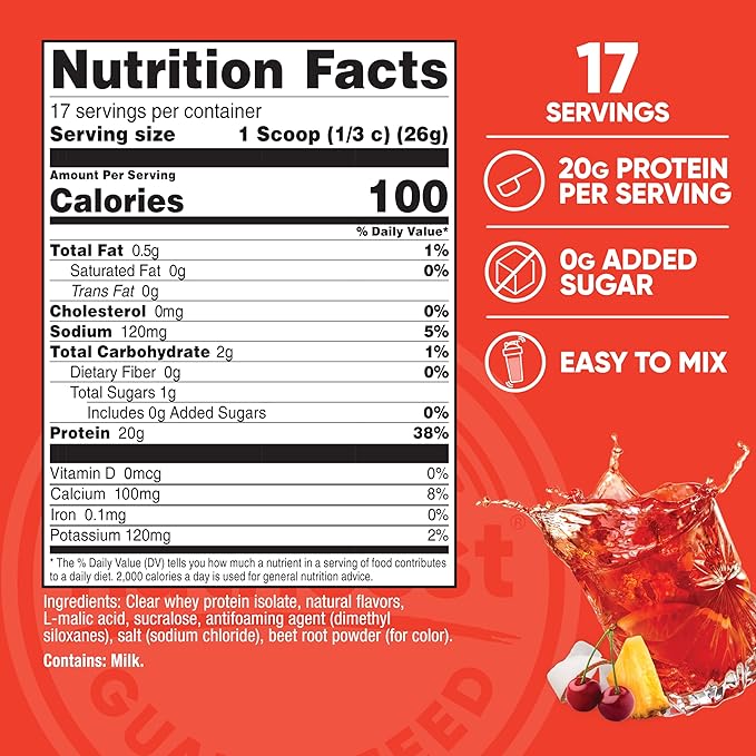 Nutricost Clear Whey Protein Isolate Powder (Tropical Punch) 1 LB - 20g of Protein 0g Added Sugar GMO-Free Gluten-Free