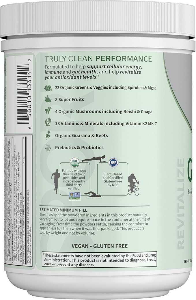 Garden of Life Sport Nutrition Greens and Superfoods Powder for Women and Men - Apple Berry Organic Blend - Spirulina Fruit Vitamins Pre &amp Probiotics Mushrooms Athletic Supplements 30 Servi