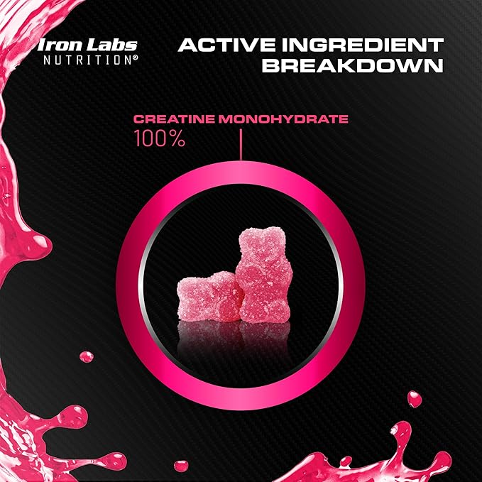 Iron Labs Nutrition Creatine Monohydrate Gummies (180 Gummy Bears) - 3600mg Per Serving - LAB Tested - Strawberry Flavor - High Strength Creatina for Men &amp Women (180 Vegan Gummys)
