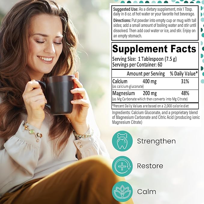 High Absorption 2:1 CalMag Calcium Magnesium Citrate Supplement Calcium Gluconate Powder Supports Stress Relief Sleep &amp Bone Strength Mineral Drink Unflavored 16.5 oz (Pack of 1)