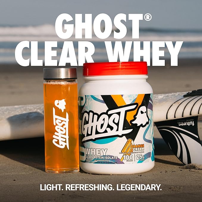 GHOST Clear Whey Isolate Protein Powder Orange Cream - 1.4 LB Tub 25G of Whey Protein - Post Workout Drink for Muscle Gain &amp Recovery – Sugar Free Soy Free &amp Zero Fat 20 Servings