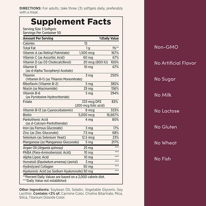 Nature's Bounty Magnesium 500mg Tablets (200 Ct) + Advanced Hair Skin &amp Nails with Biotin Hyaluronic Acid &amp Argan (150 Softgels) | High Potency Magnesium for Bone &amp Muscle Health + Beaut
