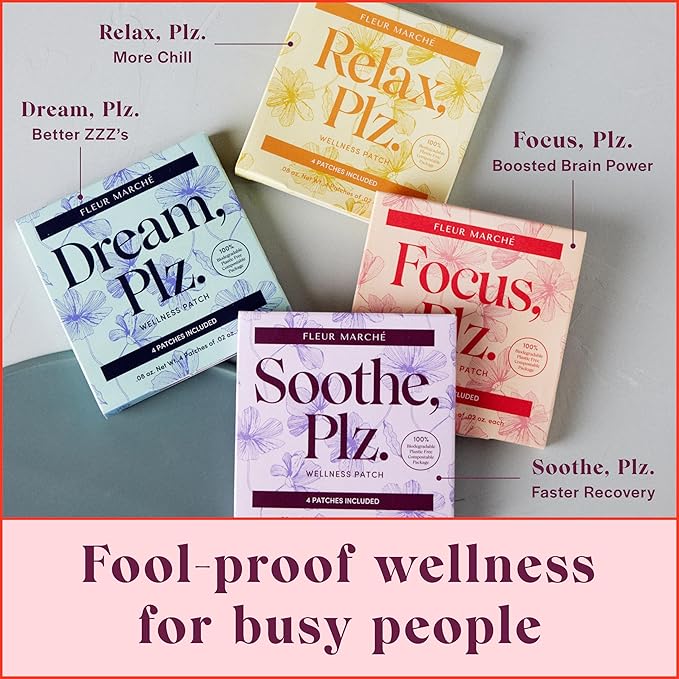 Fleur Marche Dream Plz Botanical Sleep Patch - Better ZZZ's with Valerian Root L-Theanine Lavender Oil &amp Hops - Natural Sedative - Highly Bioavailable - 14 Patches
