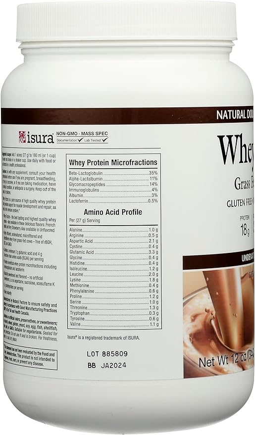 Whey Factors by Natural Factors Grass Fed Whey Protein Concentrate Aids Muscle Development and Immune Health Double Chocolate 12 Oz