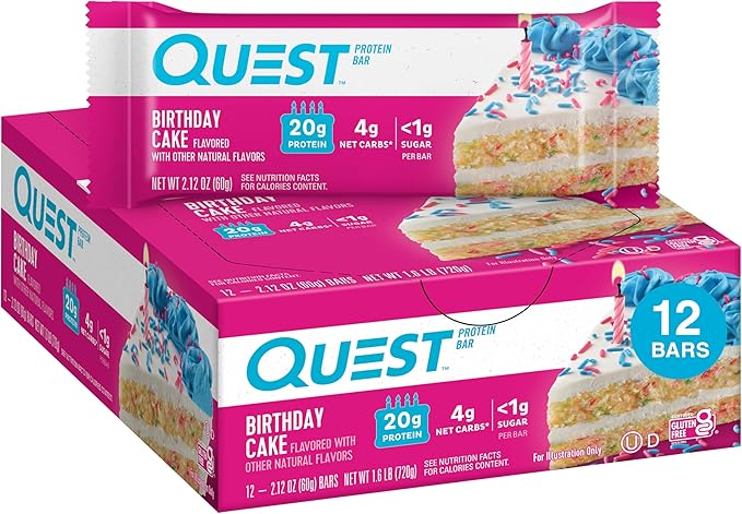 Quest Nutrition Birthday Cake Protein Bars High Protein Low Carb Gluten Free Keto Friendly 12 Count &amp Lemon Cake Protein Bars High Protein Low Carb Gluten Free Keto Friendly 12 Count