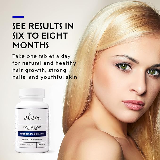 Elon Matrix 5000 Complete Multivitamin — Skin Hair and Nail Growth Vitamins — Healthy Hair Growth Vitamins for Women &amp Men — 5000Mcg Biotin Supplement (60 Day Supply)
