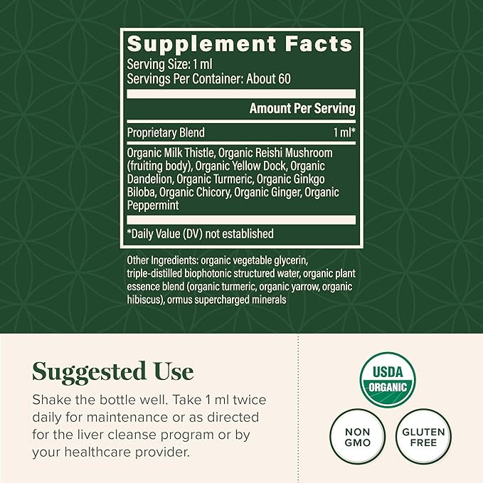 Global Healing Center - Liver Health - Organic Milk Thistle Supplement for Detox &amp Gallbladder Support - Dandelion Root Supplement for Cleanse &amp Repair (2 Fl Oz)