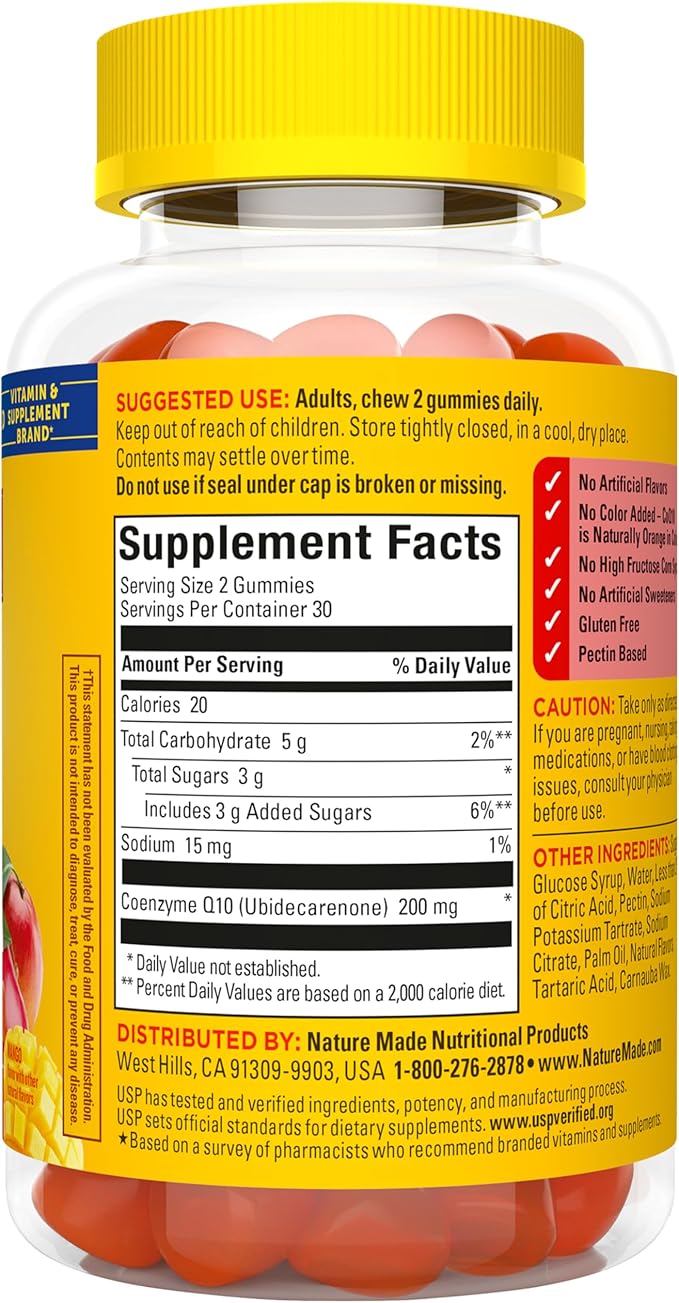 Nature Made CoQ10 200Mmg Per Serving Gummies Heart &amp Energy Support 60 CoQ10 Gummies 30 Day Supply