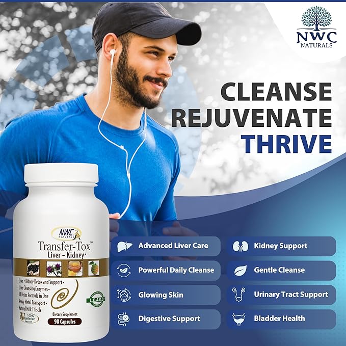 NWC Naturals Transfer-Tox Liver &amp Kidney Detox and Support Milk Thistle Detox Cleanse Liver Support Supplement for Vital Health &amp Kidney Function for Men &amp Women Vegetarian Approved
