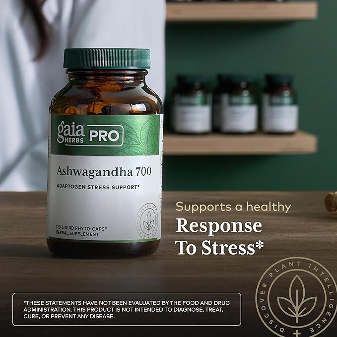 GAIA HERBS PRO Ashwagandha 700 - Healthy Immune Support Supplement* - Single-Herb Formula with Organic Ashwagandha - Vegan Gluten-Free Soy-Free - 120 Liquid Phyto-Caps (60 Servings)