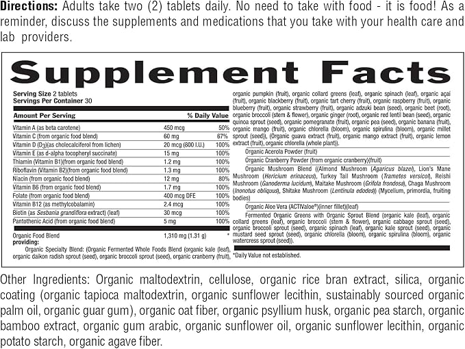Country Life Realfood Organics Women’s Multivitamin – USDA Organic Vegan Gluten-Free – 1300mg Fermented Whole Foods Vitamins D E B Folate &amp Biotin – Daily Energy &amp Beauty – 60 Tablets