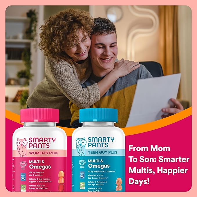 SmartyPants Mother &amp Son Daily Nutrition Bundle: Women’s + Teen Guy Multivitamin Gummies with Omega-3 Methylfolate Vitamins D3 B12 A &amp Zinc – Gluten Free Non-GMO 90 &amp 60 Count (Pack