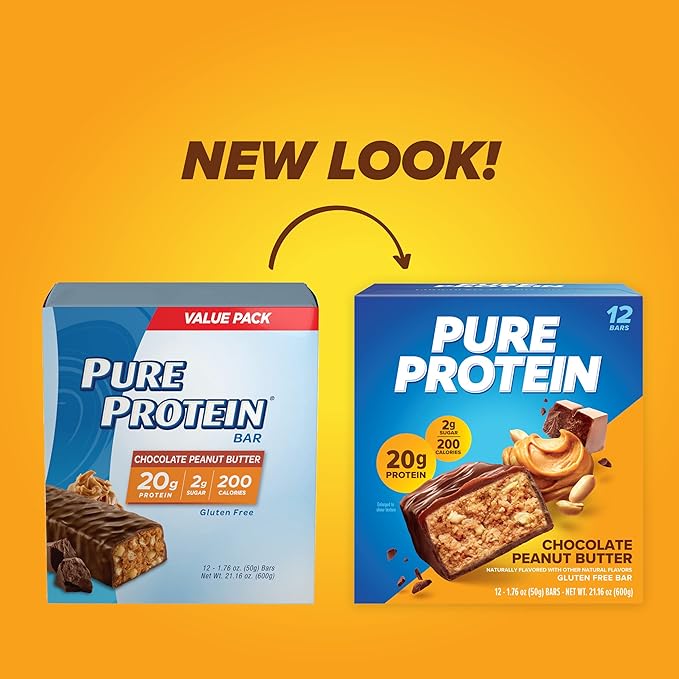 Muscle Milk Zero Protein Shake Chocolate 20g Protein Zero Sugar 100 Calorie 12 Pack and Pure Protein Chocolate Peanut Butter Bars 20g Protein Gluten Free 1.76oz 12 Count