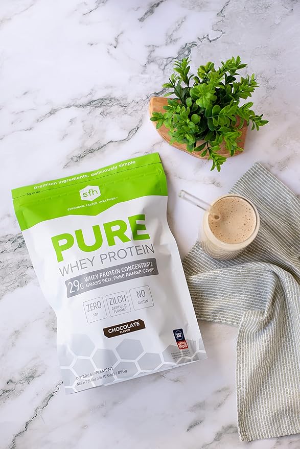 SFH Pure Whey Protein Powder (Chocolate) Best Tasting Grass Fed Whey | All Natural | Non-GMO No Artificials Soy Free Gluten Free | (Chocolate 31.6 Ounce (Pack of 1)