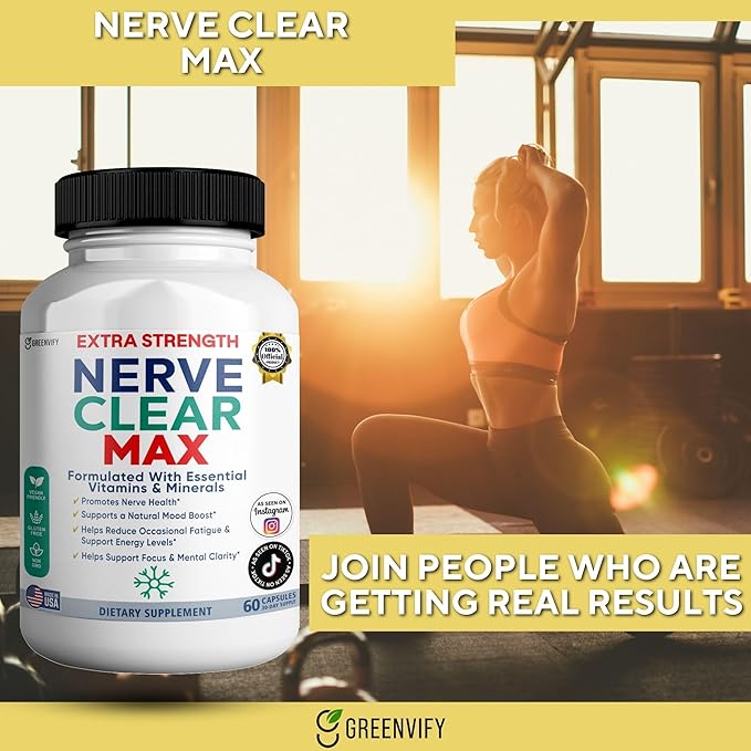 Nerve Clear Max Extra Strength Essential Vitamins &amp Minerals Nerve Health Support 60 Capsules 30-Day Supply (1)