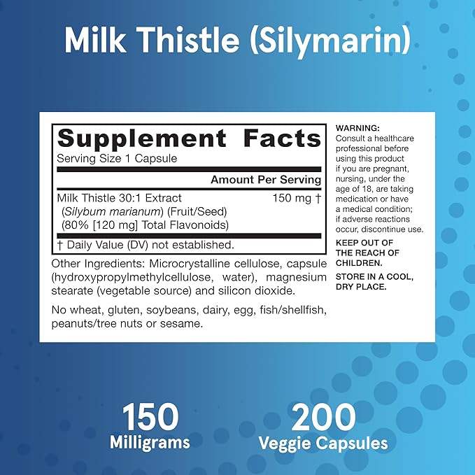 Jarrow Formulas Milk Thistle 150 mg With 30:1 Standardized Silymarin Extract Dietary Supplement for Liver Function Support 200 Veggie Capsules 66-200 Day Supply 12 Packs