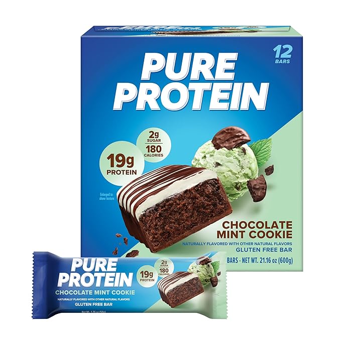 Pure Protein Bars Bundle with Chocolate Mint Cookie (19g Protein 12 Count) and Chewy Chocolate Chip (20g Protein 12 Count)