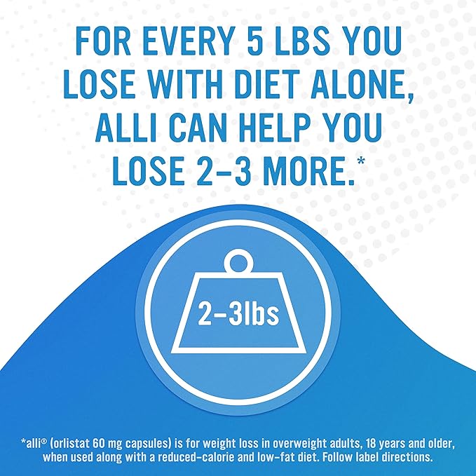 alli Diet Weight Loss Supplement Pills Orlistat 60mg Capsules Starter Pack Non prescription weight loss aid 60 count(Pack of 1)
