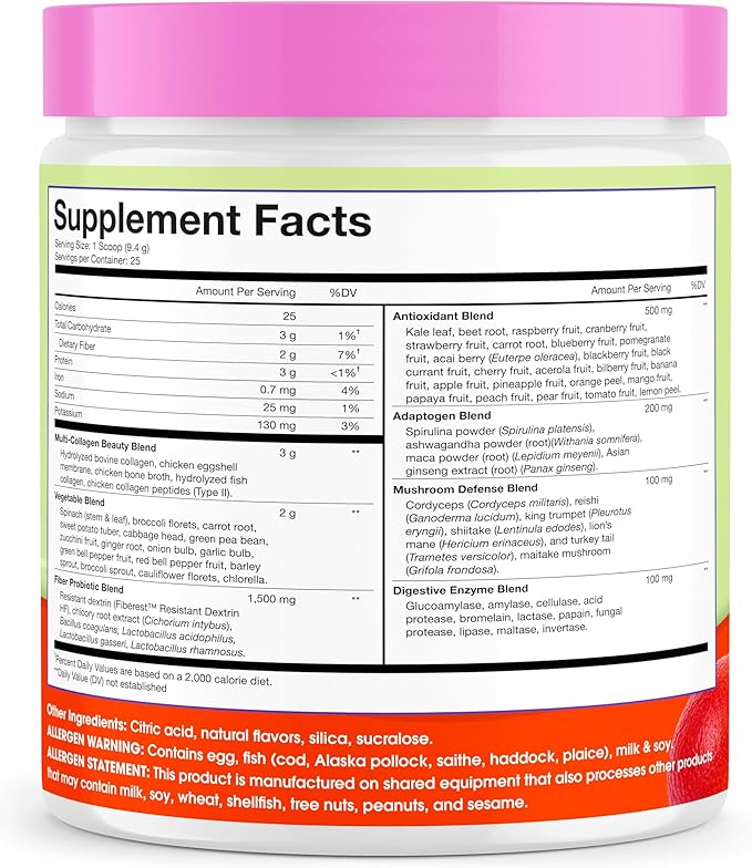 Obvi Collagen Greens - Collagen Greens Powder for Overall Wellness - Nutrient-Rich Superfood Blend - Healthy Digestion - Radiant Skin - Blood Orange Yuzu - 8.2 oz (25 Servings)