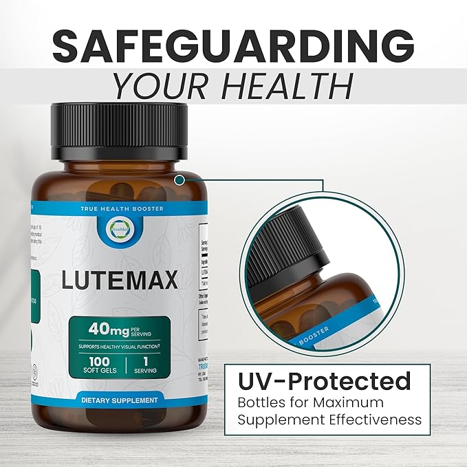 Lutemax 40 mg 100 days supply Eye Supplement - Supports Macular Health Vision Clarity Heart Health Protects Eyes from Blue Light &amp Photons Antioxidant Protection GMP Certified 60 Softgel.