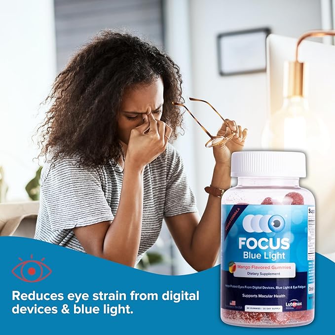 Focus Blue Light Supplement | Lutein and Zeaxanthin Supplement for Eye Health and Blue Light Protection | 60 Count Mango Flavored Gummy 30 Day Supply