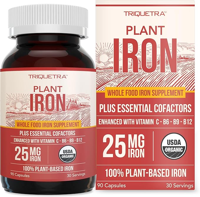 Organic Iron Supplement | Whole Food Mineral &amp Cofactors 25 mg Elemental | Enhanced Absorption Plus Blood Health Vitamins – Gentle Form – Supports Healthy Levels &amp Blood Health – 90 Capsules