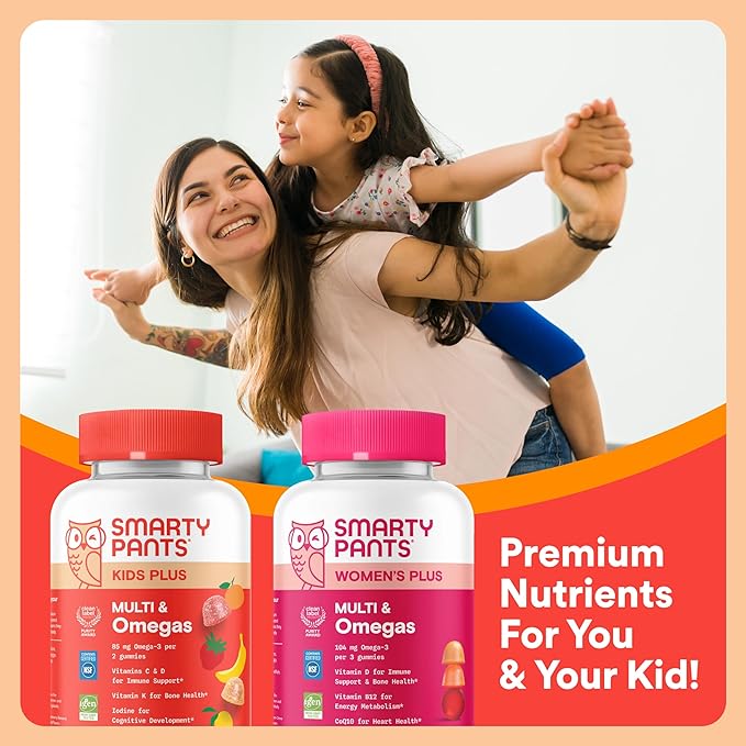 SmartyPants Family Daily Nutrition Bundle: Kids + Women’s Multivitamin Gummies with Omega-3 Vitamins D3 B12 A &amp Zinc – Gluten Free Non-GMO Clean Label Certified 60 &amp 90 Count (Pack of 2)