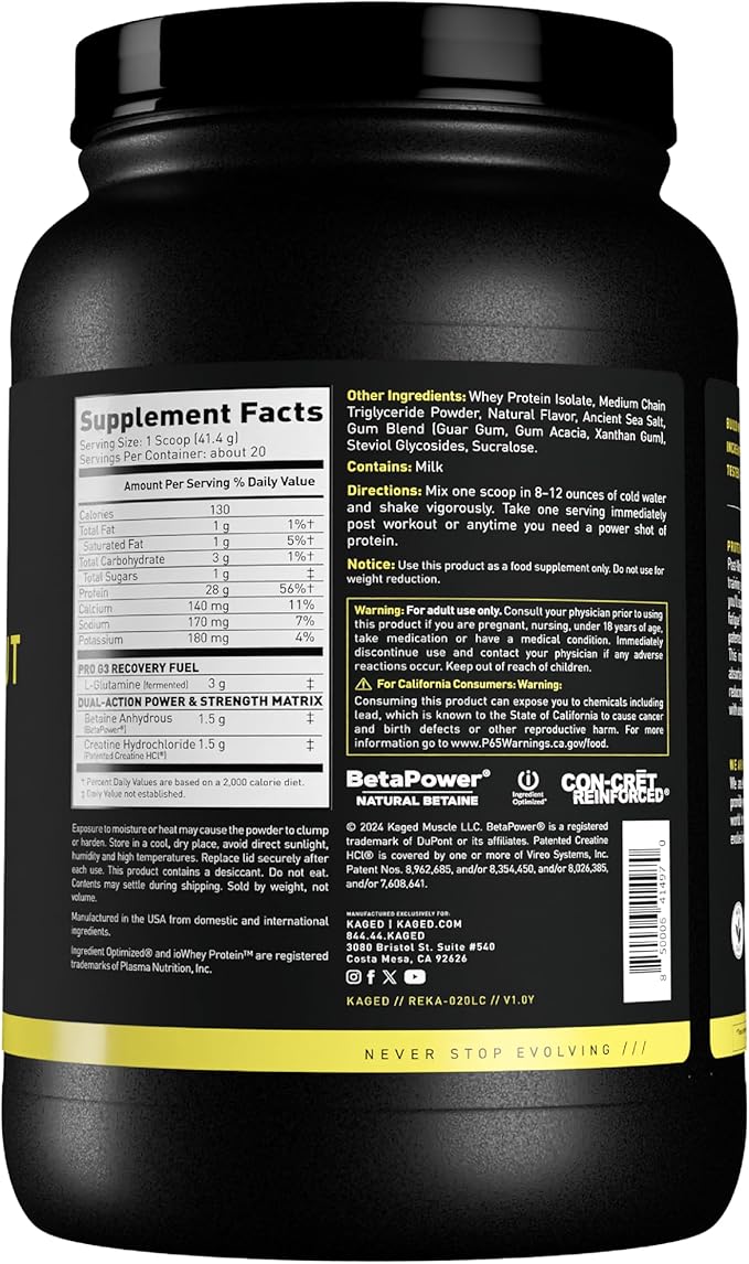 Kaged Post Workout Protein Powder | Iced Lemon Cake | Whey Protein Creatine Glutamine &amp Betaine | Re Recovery Drink | Supports Muscle Building | Supplements for Men &amp Women | 20 Servings