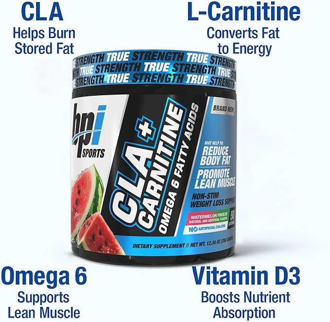 BPI Sports CLA+Carnitine – CLA L Carnitine &amp Linoleic Acid – L Carnitine Supplement for Weight Loss Metabolism &amp Lean Muscle – Caffeine Free – Watermelon Freeze – 50 Servings – 12.34 oz