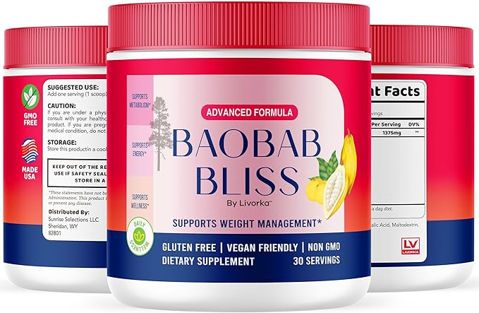 LIVORKA Baobab Bliss All Natural Fiber Organic Fruit Powder Supplement 60 Servings for 2 Months (Pack of 2)