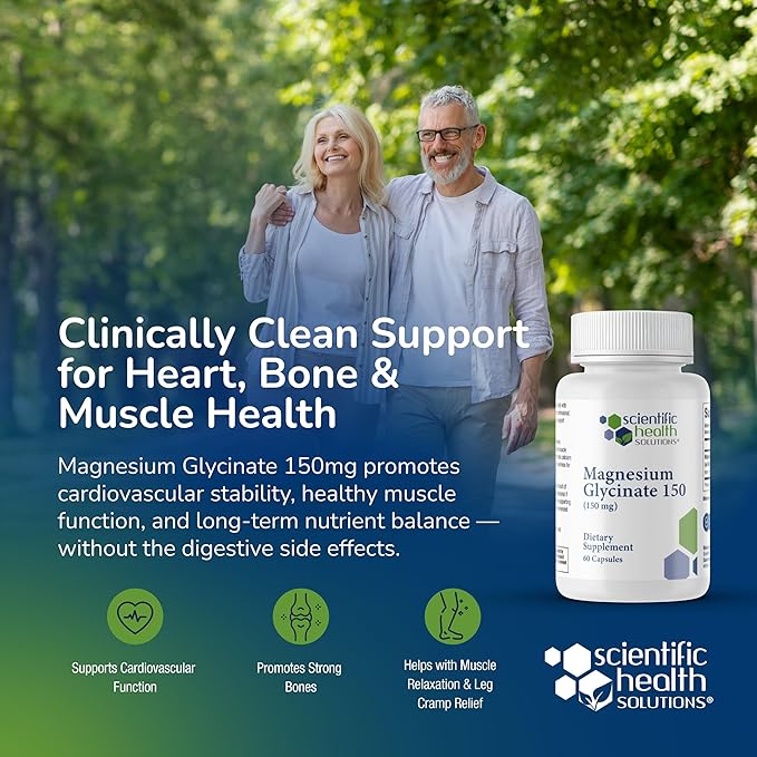 Magnesium Glycinate 150 mg – High‑Absorption Magnesium for Heart Bone &amp Muscle Health – Supports Leg Cramps &amp Cardiovascular Function – Gentle on Stomach (3-Pack)