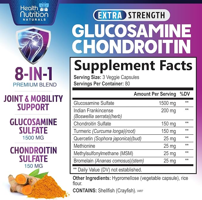Glucosamine Chondroitin MSM Complex - 3X Strength Joint Support Supplement with Glucosamine Sulfate Turmeric Boswellia - For Cartilage Mobility &amp Flexibility - Bottled in USA 240 Capsules
