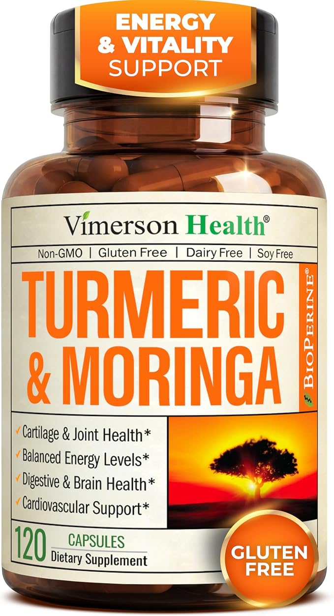 Moringa Turmeric Curcumin Supplement for Joint Health Gut Health Energy &amp Immune Support – Turmeric Curcumin with Black Pepper – Total Wellness Formula with Tumeric Moringa Pure Capsules – 120 C
