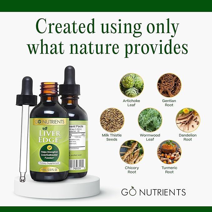 Go Nutrients Liver Edge – Milk Thistle Supplement for Liver Cleanse Detox &amp Repair with Artichoke Extract for Health &amp Fatty Liver Support Organic Liquid Drops &amp Tincture - 2 oz 48 Serv